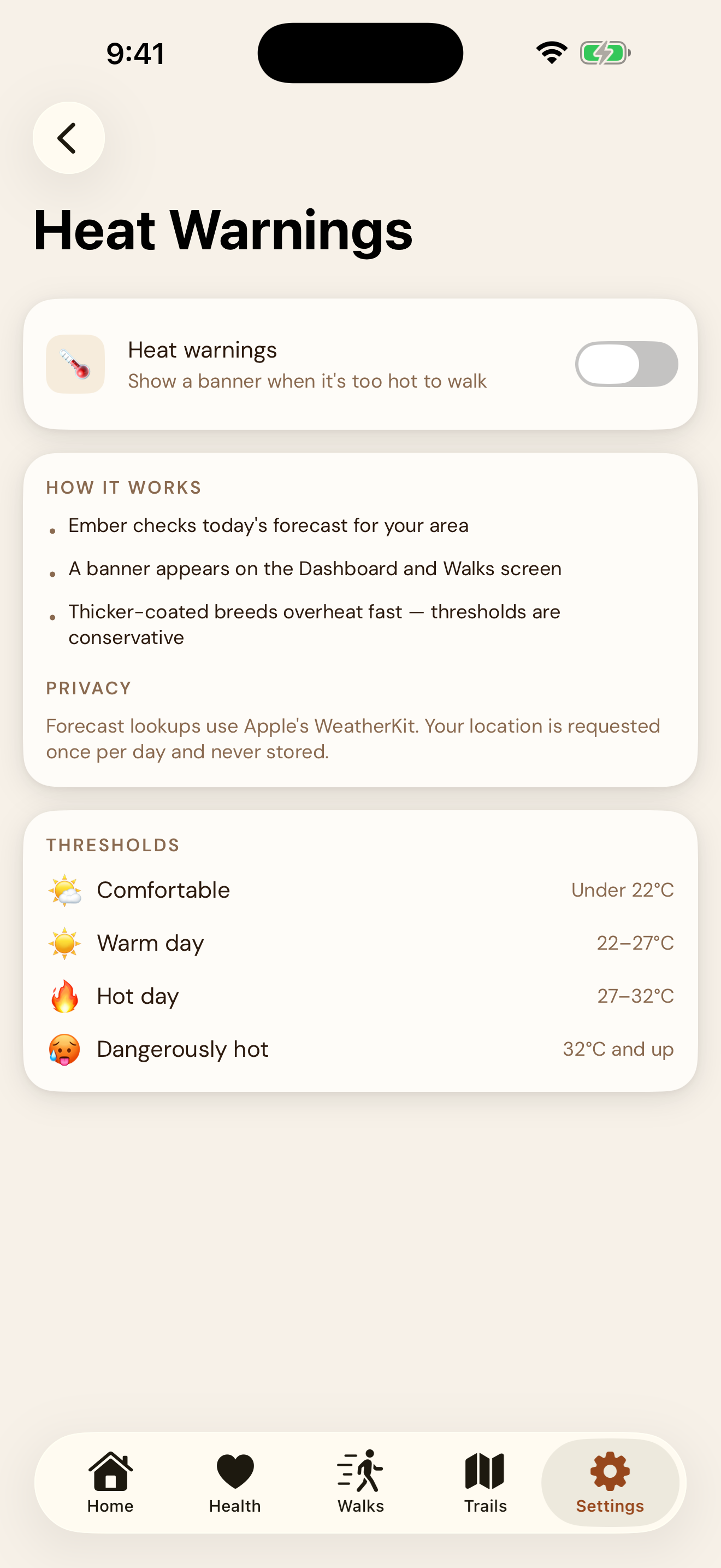 EmberPaws Heat Warnings screenshot